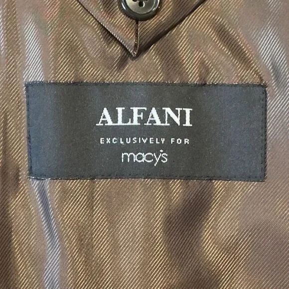 ALFANI Mens Blazer Sport Coat Two Button Jacket Plaid 46R WOOL Brown Suits